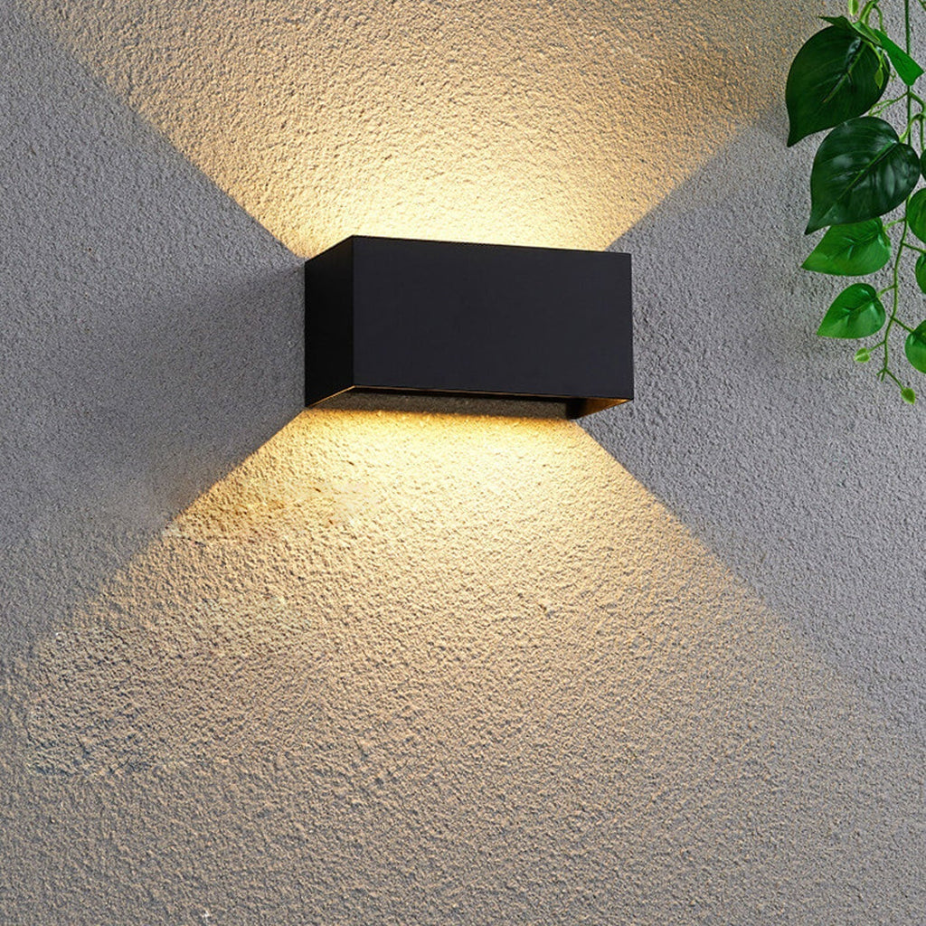 Modern waterproof rectangular LED wall light for outdoor use with up and down lighting