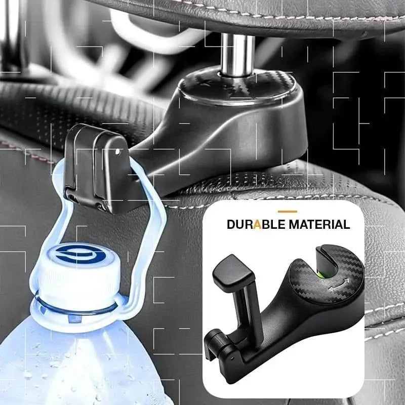 2-in-1 Car Headrest Hooks – Holds Bags & Serves as Smartphone Holder