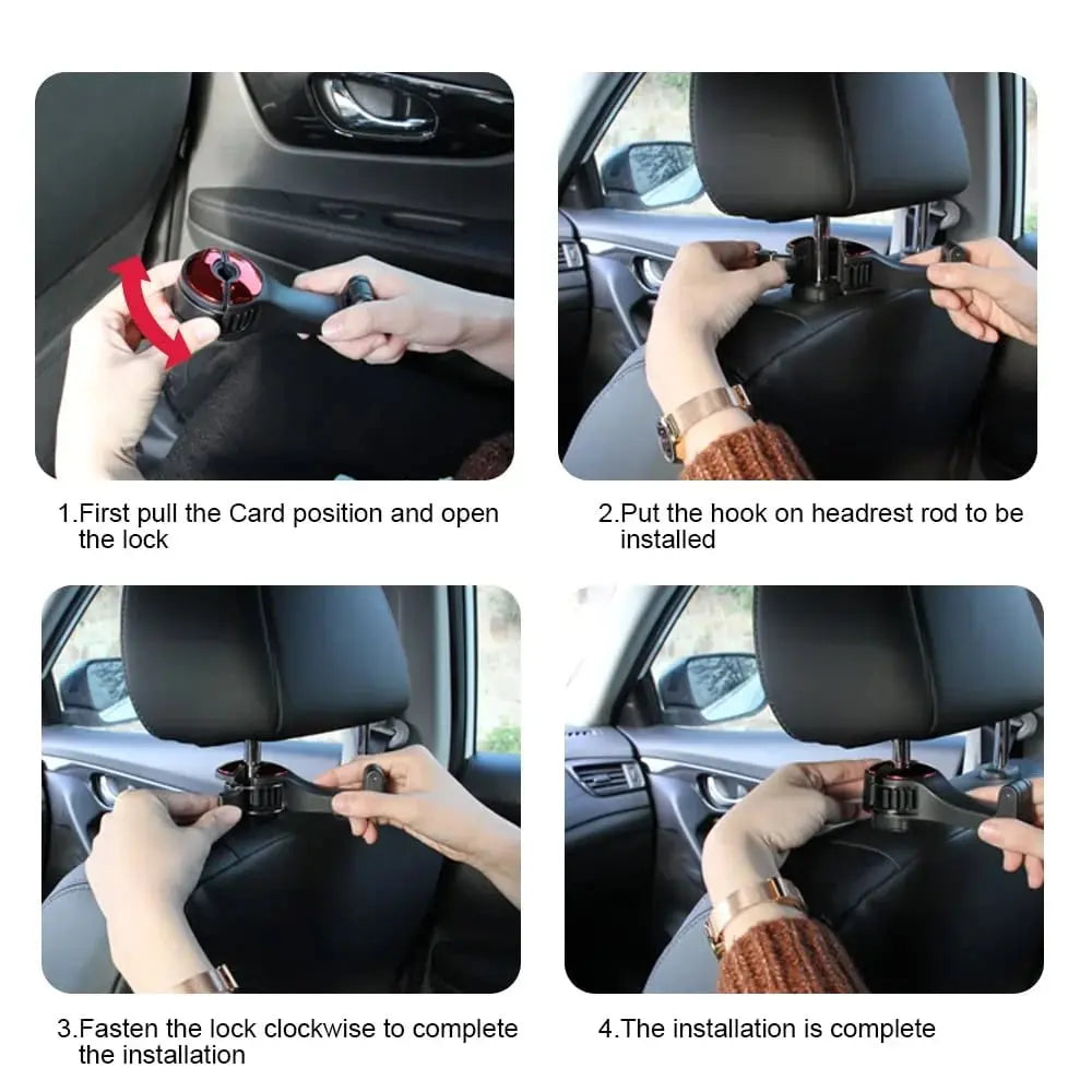 2-in-1 Car Headrest Hooks – Holds Bags & Serves as Smartphone Holder