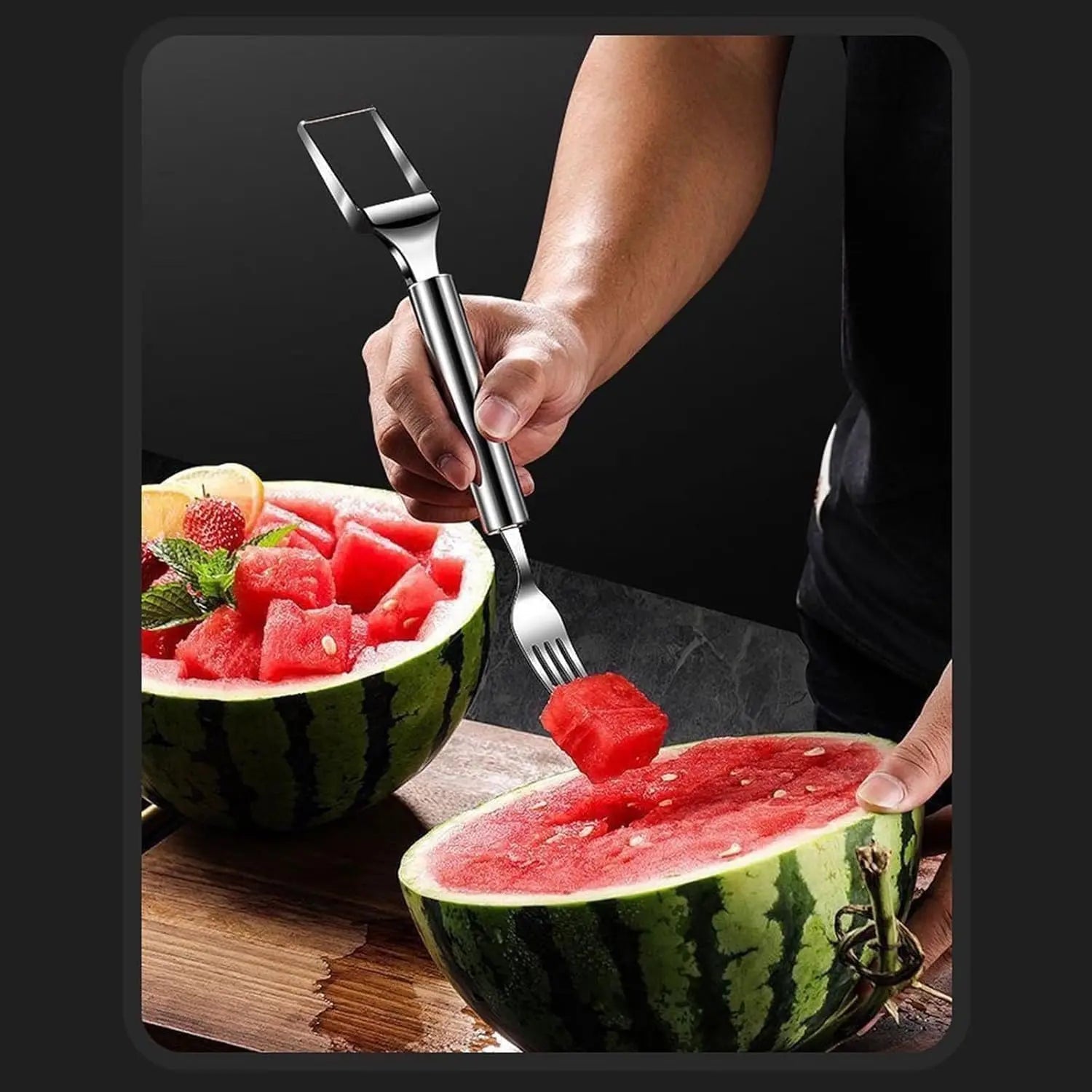 2-in-1 Stainless Steel Watermelon Cutter – Cut & Serve with just one tool