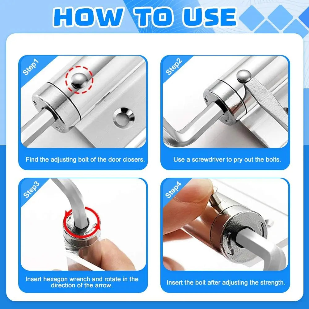 Automatic door hinge with self-reset – Safe & Quiet