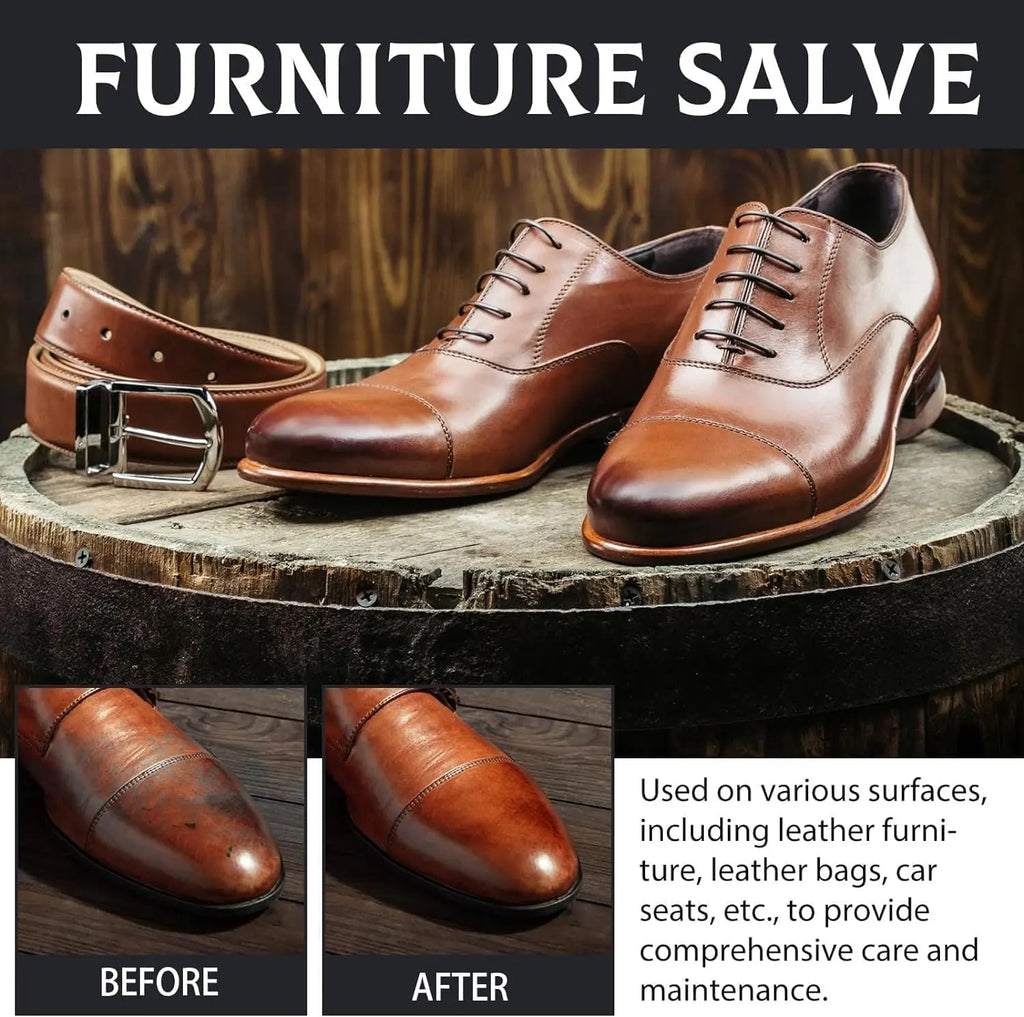 Balm for leather and wood for scratch removal and care