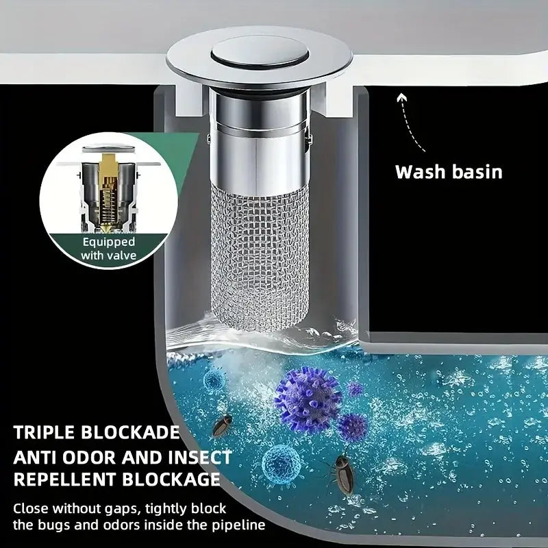 Stainless Steel Pop-Up Drain Strainer for Effortless Clog Prevention