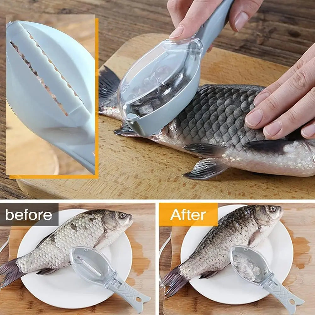 Fish scale remover with catch lid