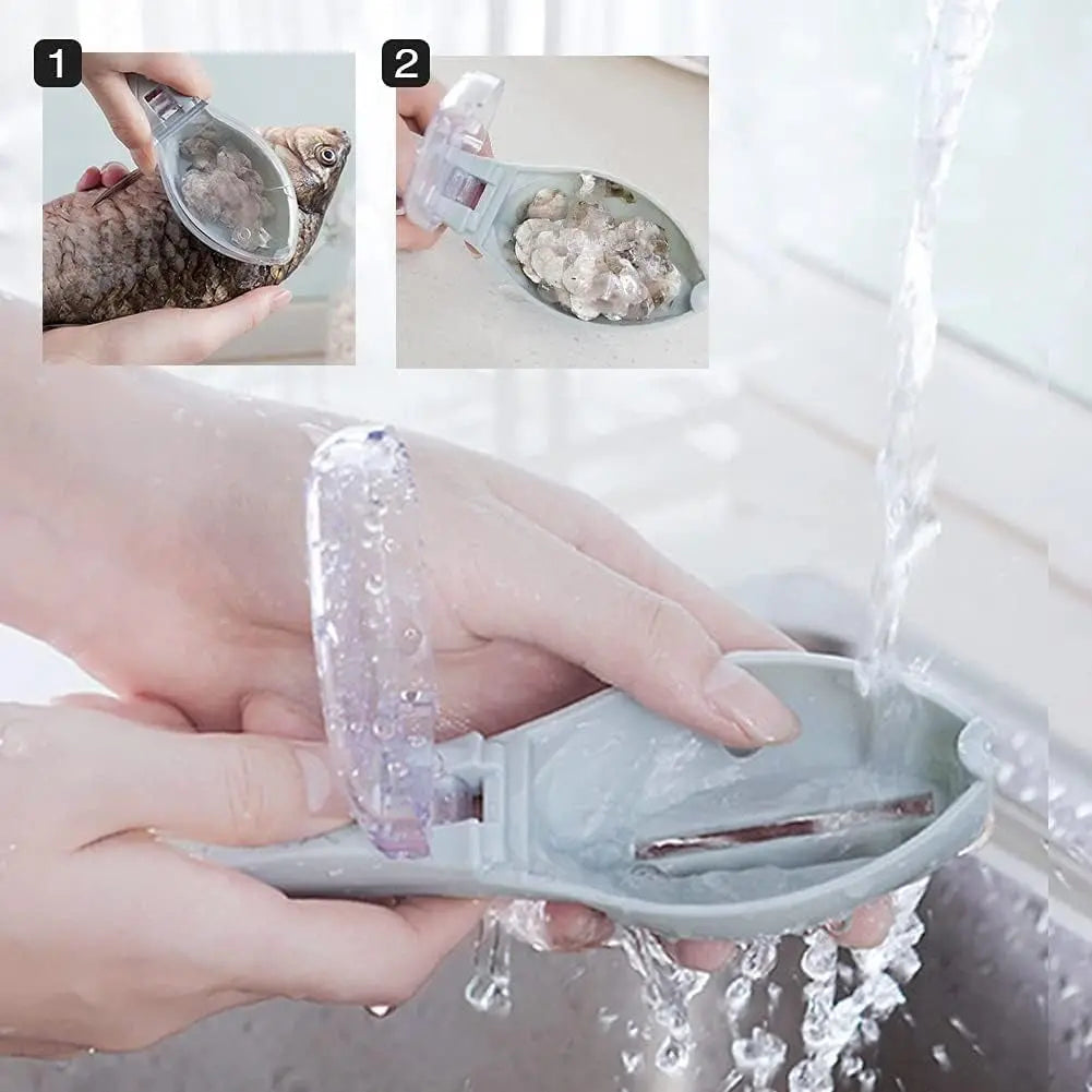 Fish scale remover with catch lid