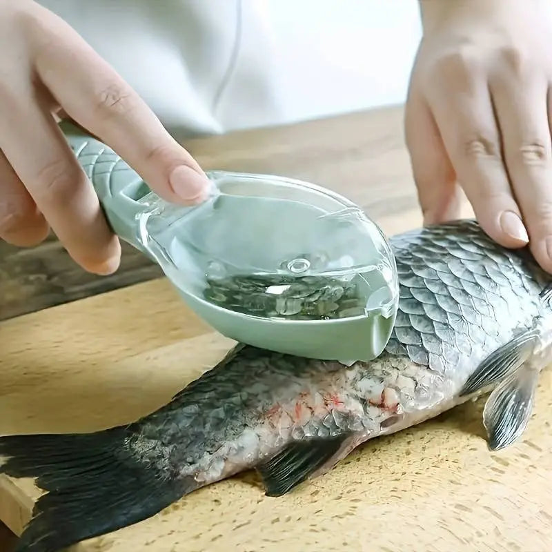 Fish scale remover with catch lid