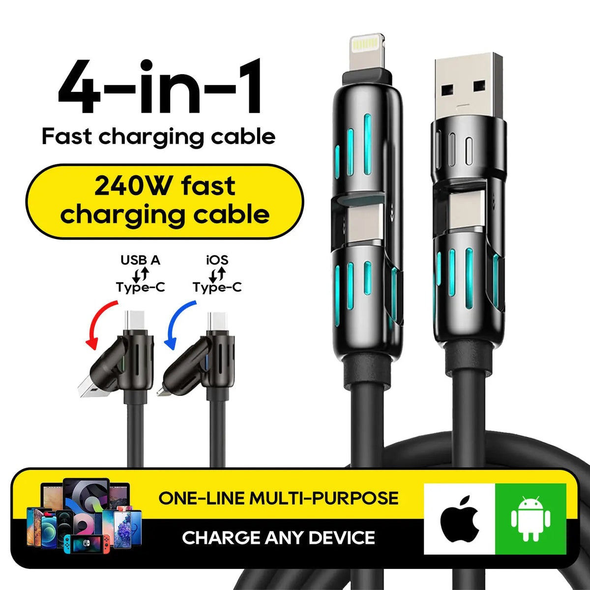 Fast 4-in-1 USB Cable – Universal & Durable