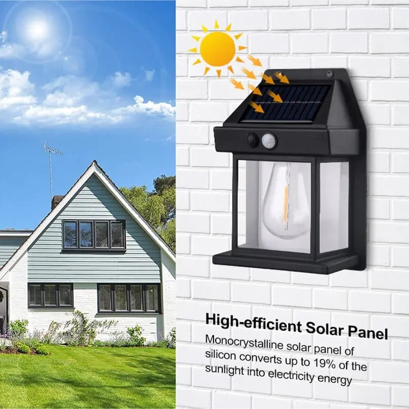 Solar wall light for outdoor use – With motion sensor & twilight automation