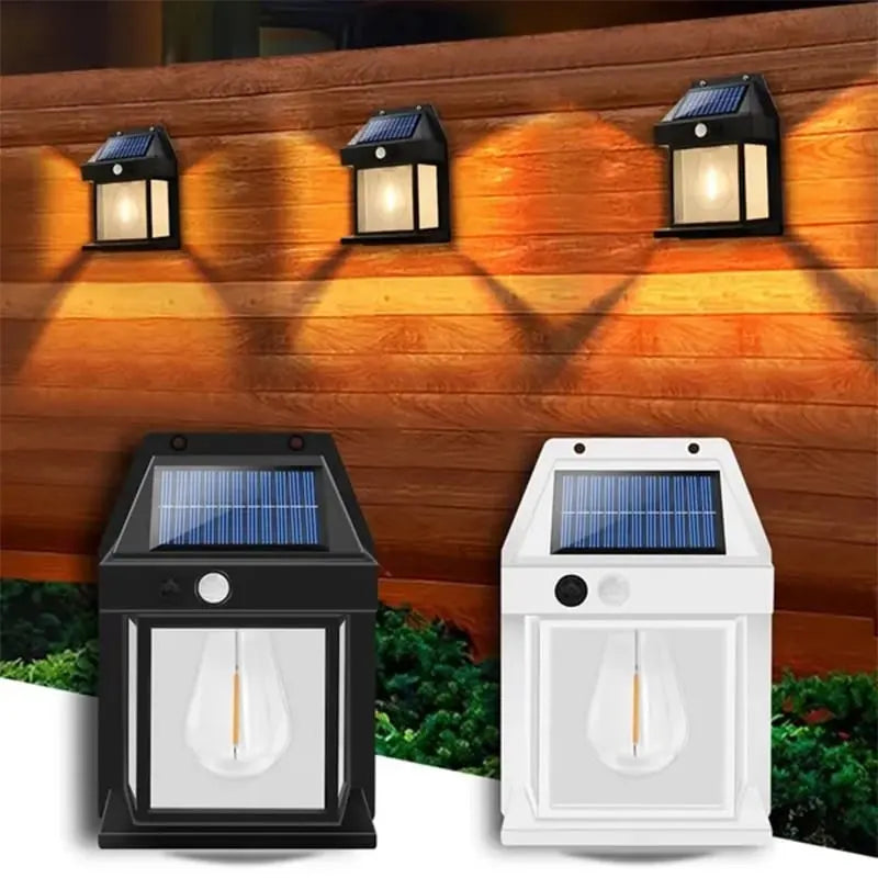 Solar wall light for outdoor use – With motion sensor & twilight automation