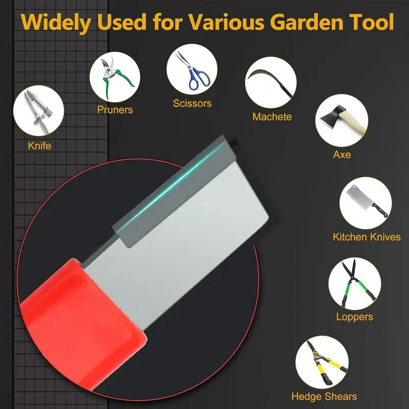 Portable quick sharpener for garden and kitchen tools