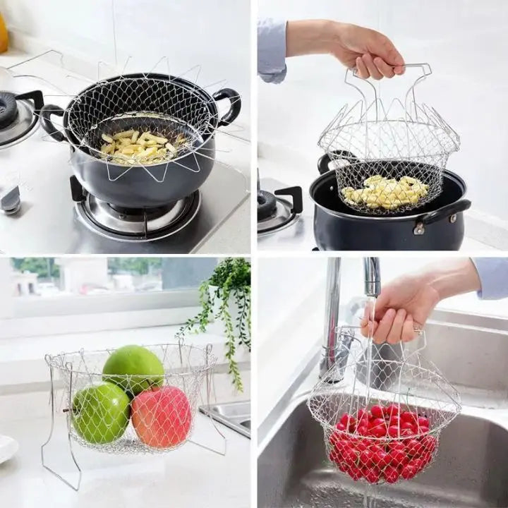 Expandable Stainless Steel Sieve Basket for Frying & Draining