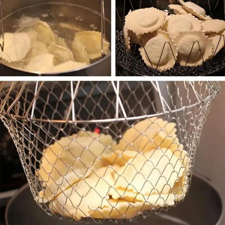 Expandable Stainless Steel Sieve Basket for Frying & Draining