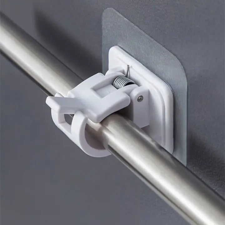 Nail-free, adjustable curtain rod hooks