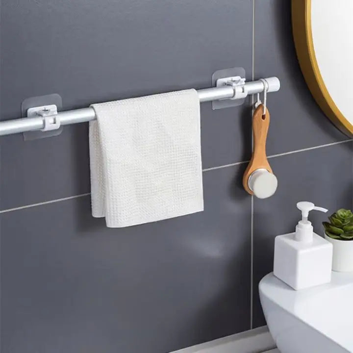 Nail-free, adjustable curtain rod hooks