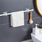 Nail-free, adjustable curtain rod hooks
