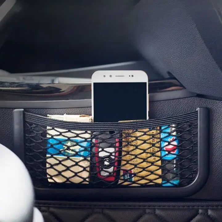 Self-adhesive net bag for the car