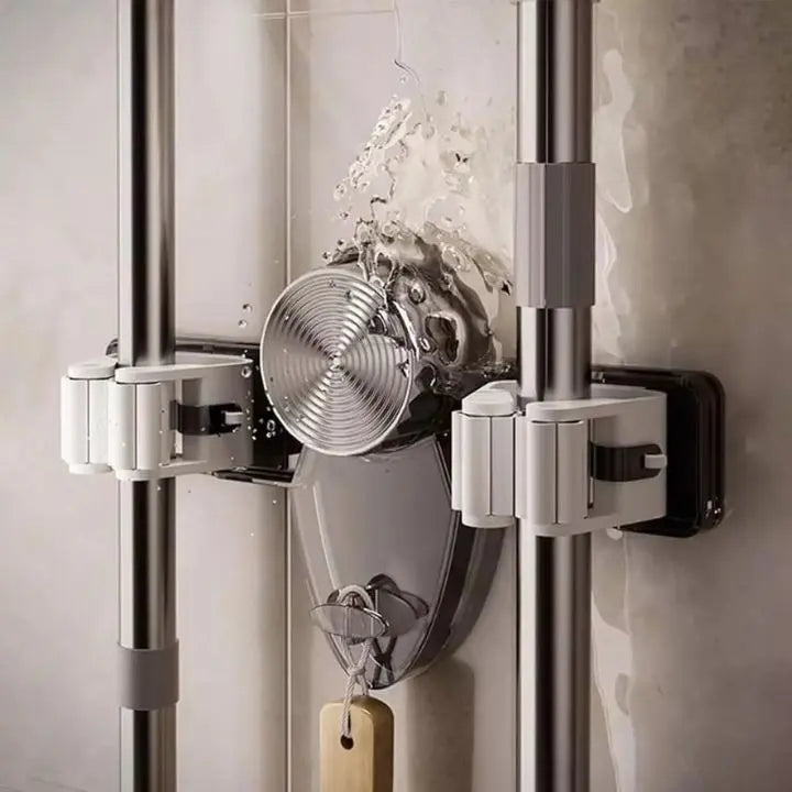 Strong broom holder without drilling – Space-saving & safe storage