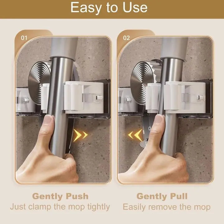 Strong broom holder without drilling – Space-saving & safe storage