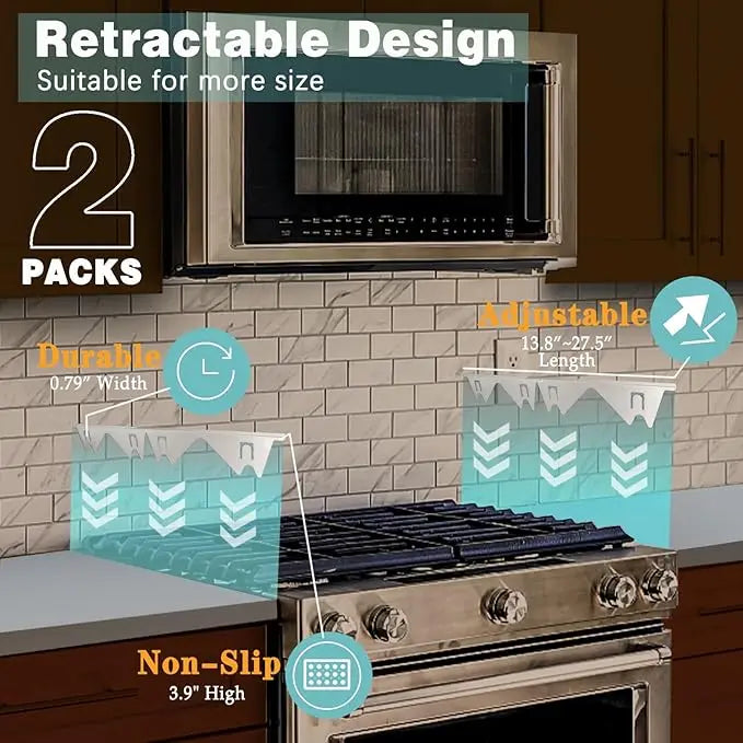 Telescopic cover strips made of stainless steel for stove gaps