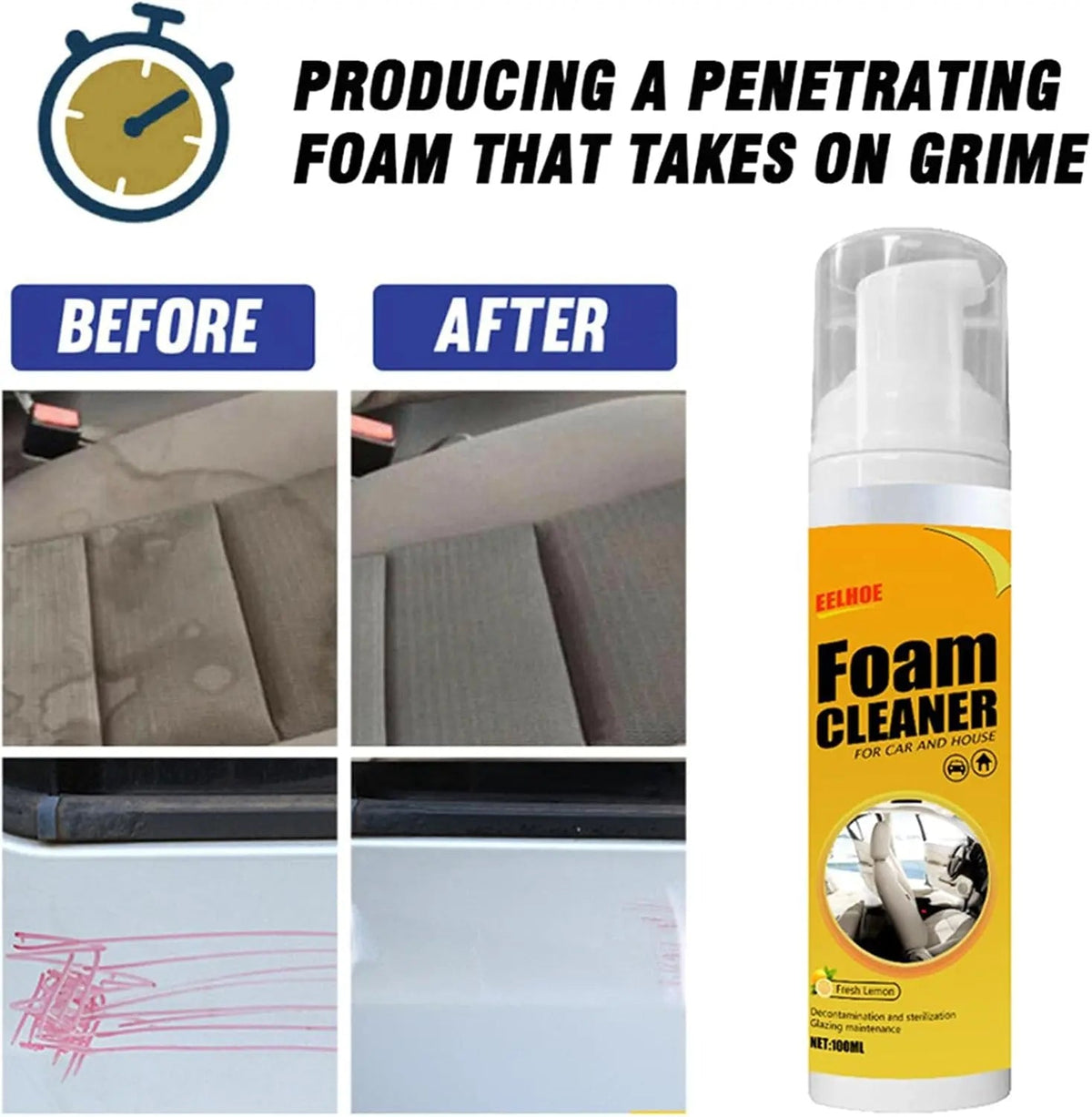 Versatile foam cleaner for car interior & household