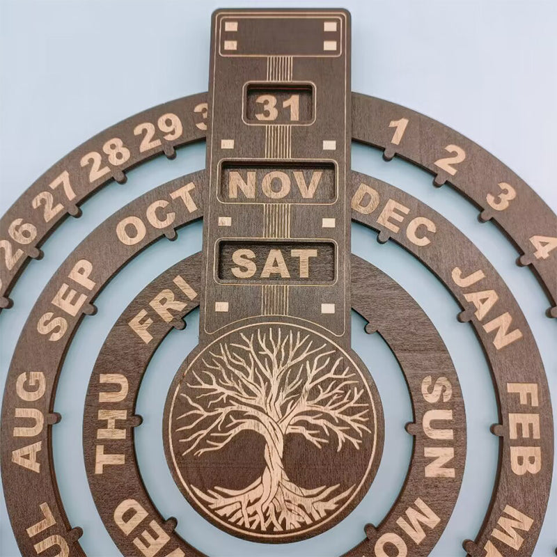 Wood Rotating Circular Perpetual Calendar