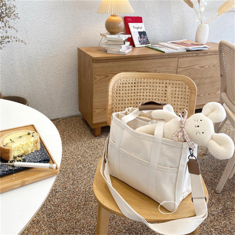 Solid Color Canvas Shopper Bag