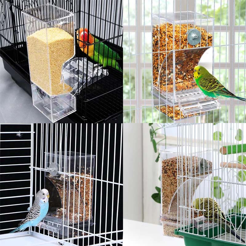 Automatic transparent bird feeder without spills