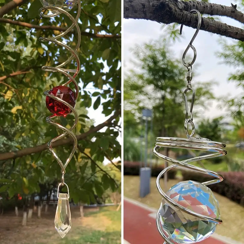 Wind Chimes Decor Crystal Gazing Ball Spiral Tail Wind Spinner Stabilizer