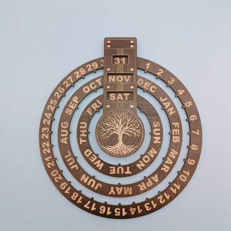 Wood Rotating Circular Perpetual Calendar