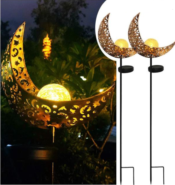 Solar Garden Light made of Metal – Waterproof LED Design in Moon, Flame, Sun or Star Shape