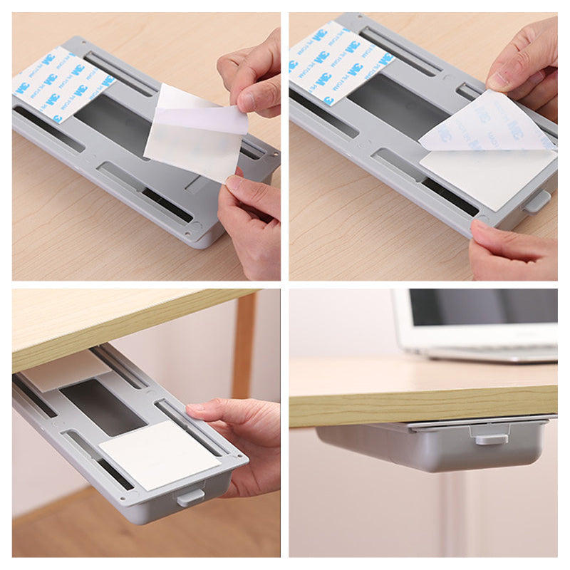 Concealed Under-Desk Storage Drawer with Push-to-Close Design