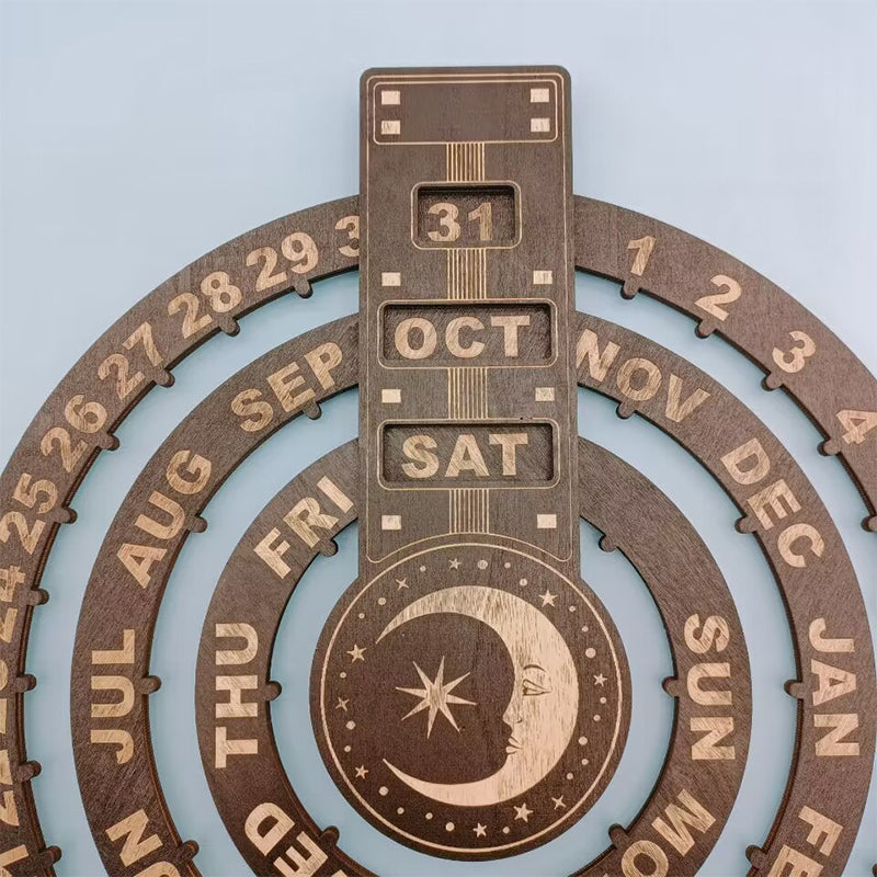 Wood Rotating Circular Perpetual Calendar