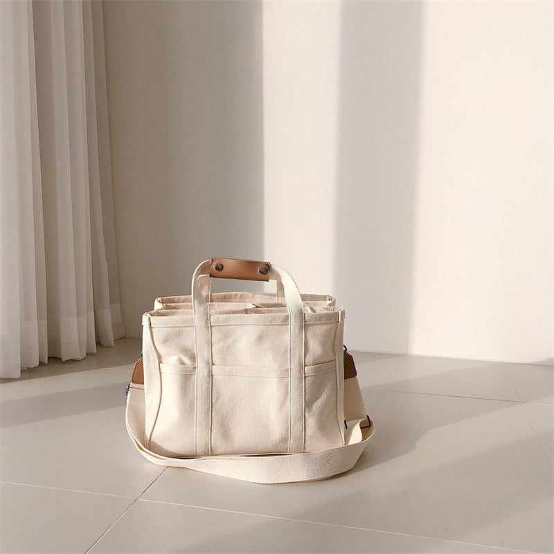 Solid Color Canvas Shopper Bag