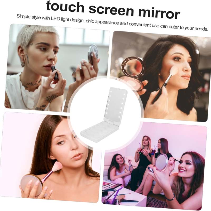 Travel makeup brush set with LED light mirror