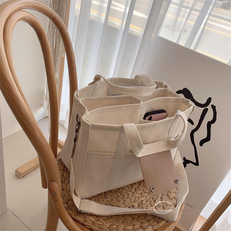 Solid Color Canvas Shopper Bag
