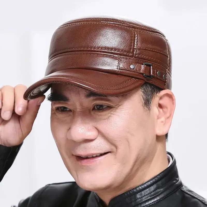 New winter hat for men with lambskin ear protection flat visor