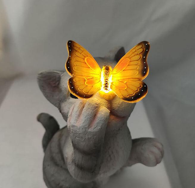 SolarPurr Garden Light | LED Cat Figure with Butterfly | Solar Powered | Weatherproof | Outdoor Decoration
