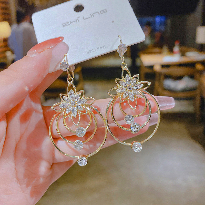 Crystal Lotus Three Ring Earrings