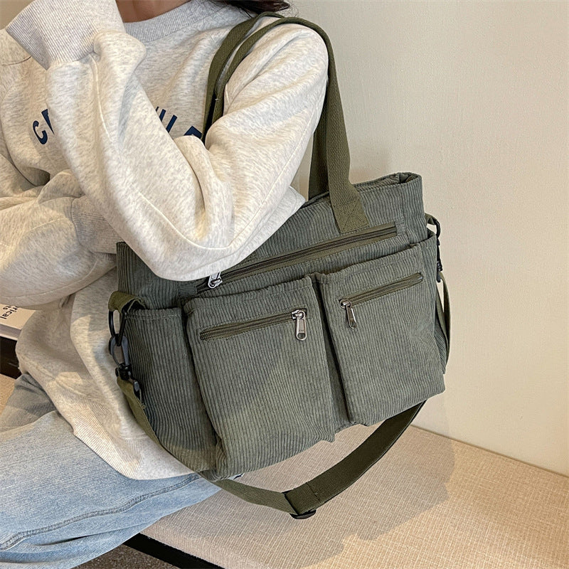 Single-colored Corduroy Tote Bag