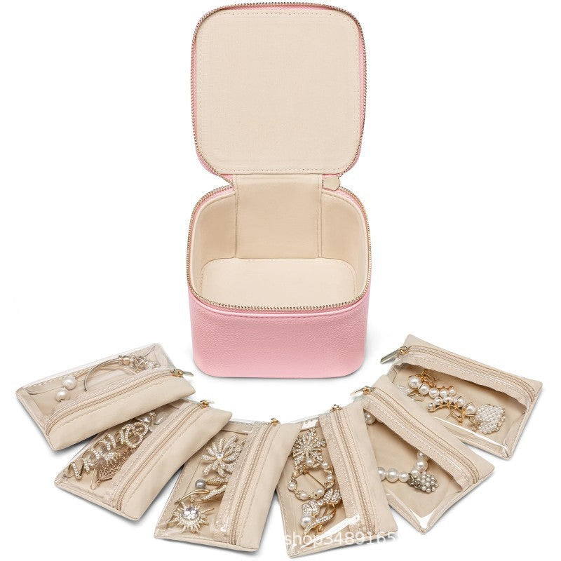 Leather jewelry box for travel