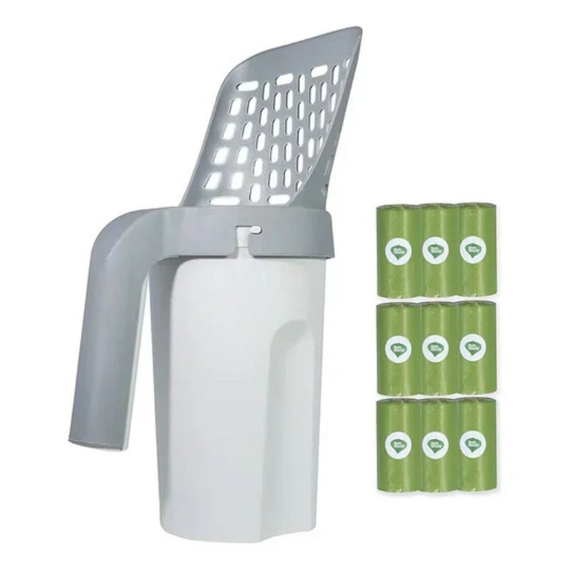 Self-cleaning cat litter box with integrated bag dispenser