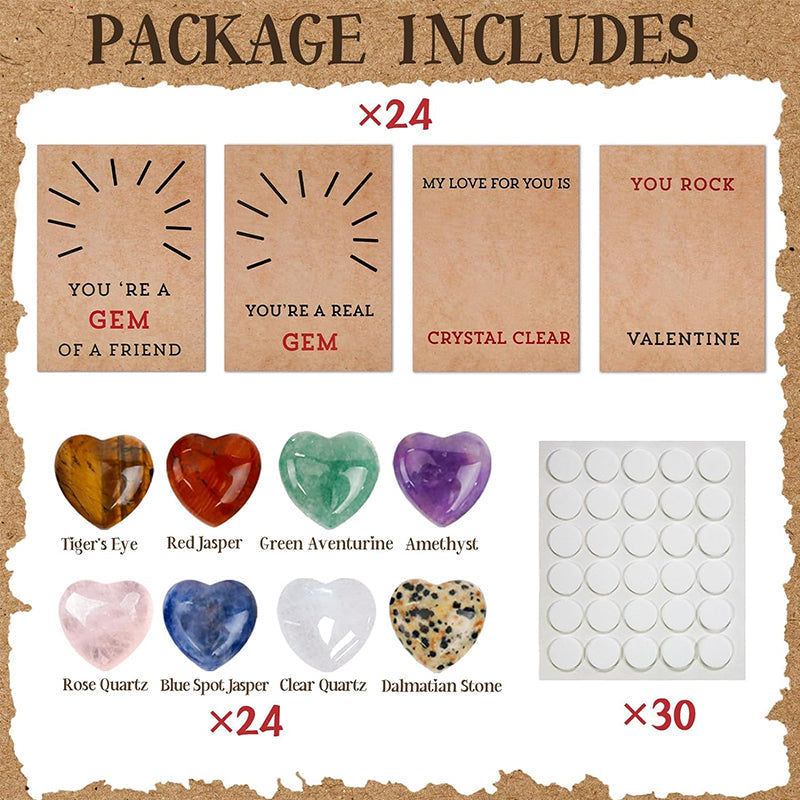 24-pack Valentine's Day cards with heart-shaped crystals