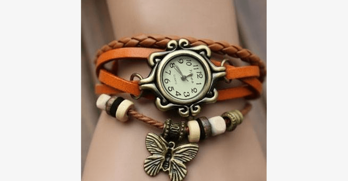 Butterfly Wrap Watches - Multicolored Genuine Leather Snap Back Watch