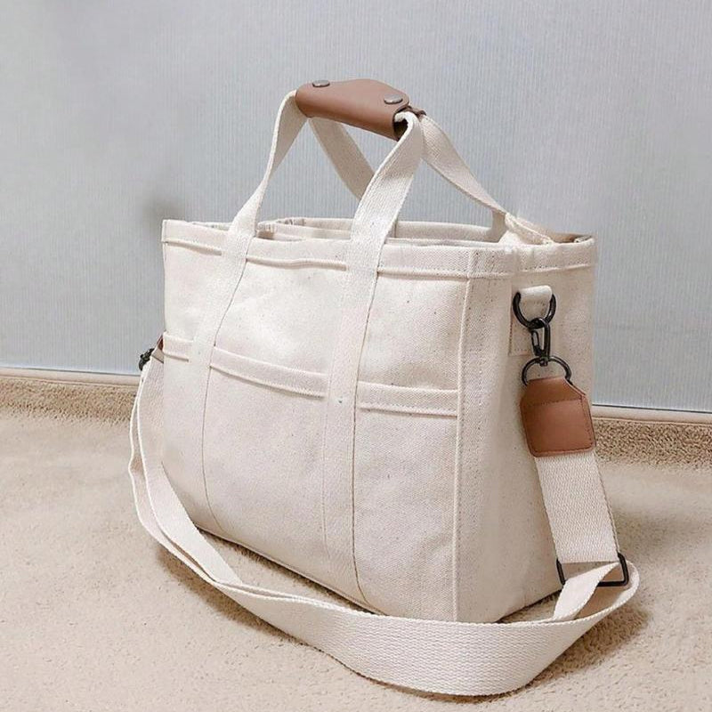 Solid Color Canvas Shopper Bag