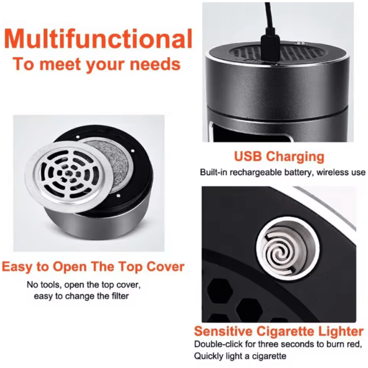 Portable Smokeless Ashtray with HEPA Filter & USB Battery