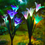 Solar LED flower lights in lily shape – Color-changing garden lights with stake for outdoor areas
