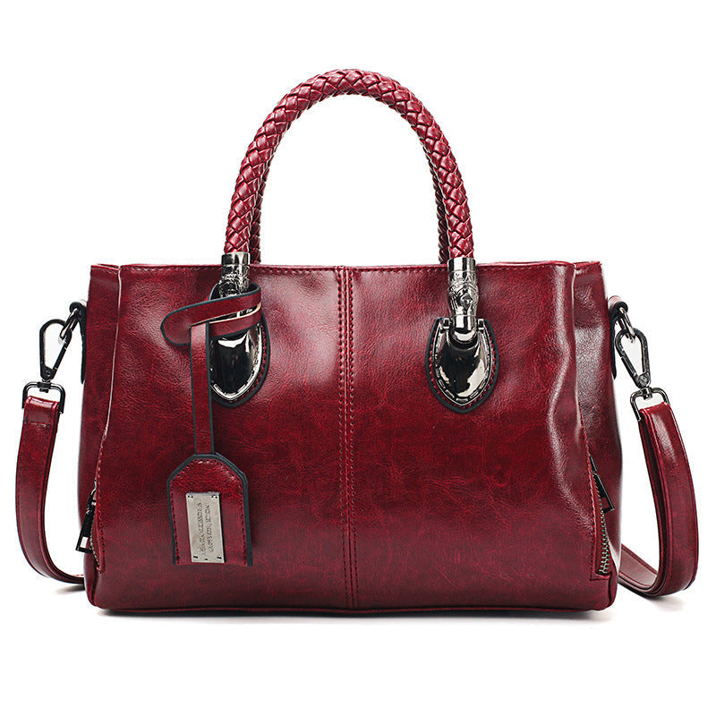 New handbags made of oil wax leather Boston, large tote bag made of soft leather