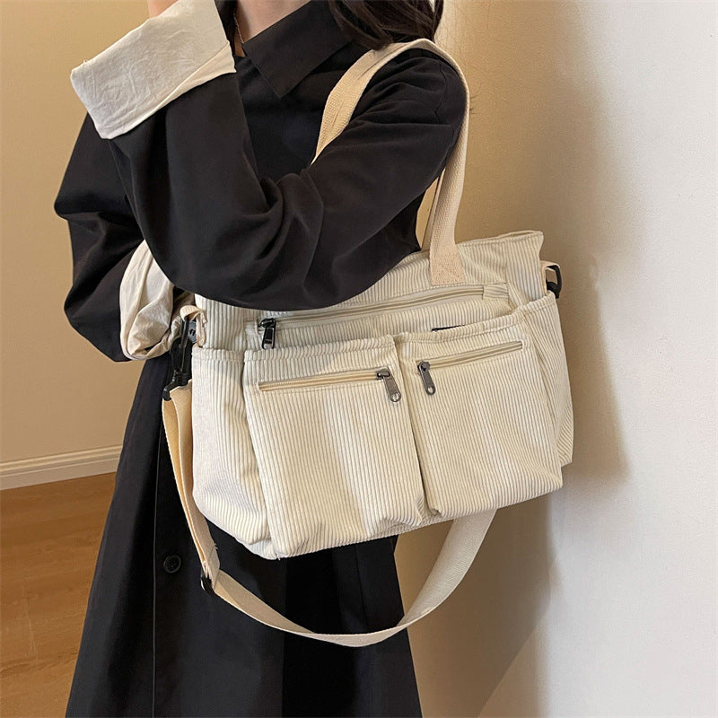 Single-colored Corduroy Tote Bag