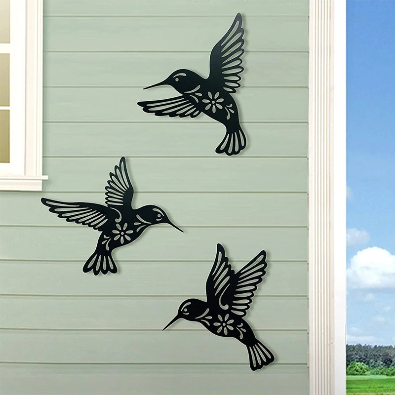 Set of 3 Metal Hummingbird Wall Art Decoration