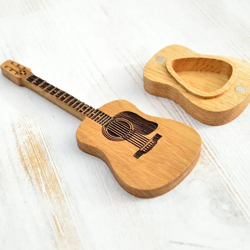 Wooden box for acoustic guitar accessories